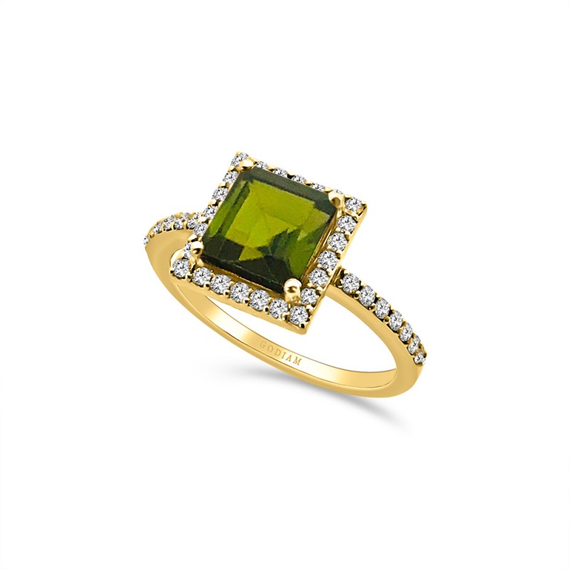 LUCÍA 18K Yellow Gold with brilliant cut diamonds and olive green tourmaline