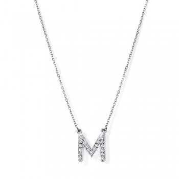 BIG M INITIAL 18K white gold with brilliant cut diamonds chain pendant