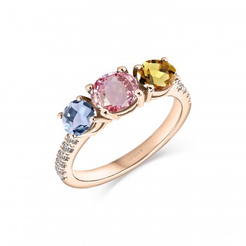 TRIBECA 18K rose gold with diamonds, central tourmaline and aquamarine and citrine on the sides