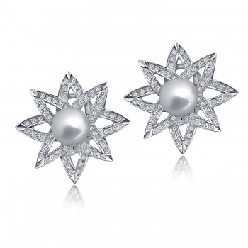 Pendientes BIG STAR en Oro Blanco de 18K con diamantes y perlas australianas