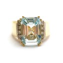 CALMA 18K yellow&white gold diamonds and aquamarine oversize ring