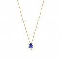 HAPPY TEARS 18K Yellow Gold thin rolo chain with Blue Sapphire, Ruby or Colombian Emerald pendants collection