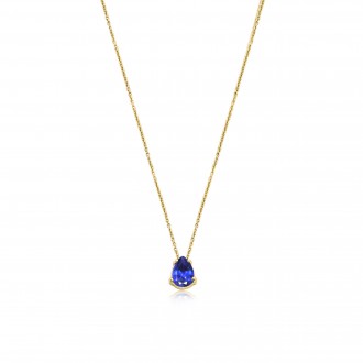 HAPPY TEARS 18K Yellow Gold thin rolo chain with Blue Sapphire, Ruby or Colombian Emerald pendants collection