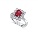 BUGANVILLA 18K white gold with brilliant cut diamonds and octagonal cut ruby engagement ring