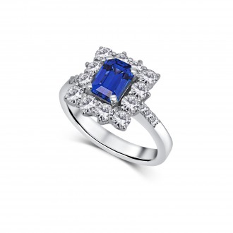 Anillo BUGANVILLA en Oro Blanco de 18K con diamantes talla brillante y Zafiro azul