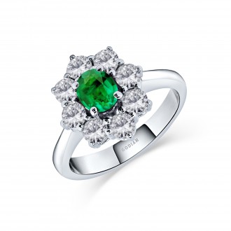SIMONETA 18K white gold with diamonds and emerald engagement ring