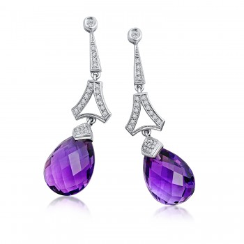 EIFFEL 18K white gold with diamonds and amethysts extra long earrings