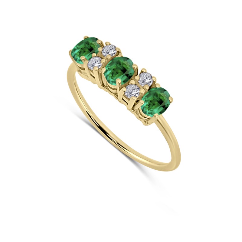 LAURA 18K yellow gold with diamonds and emeralds ring