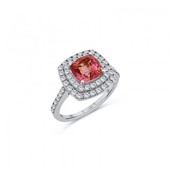 Anillo RIVER en Oro Blanco de 18K con diamantes y turmalina rosa