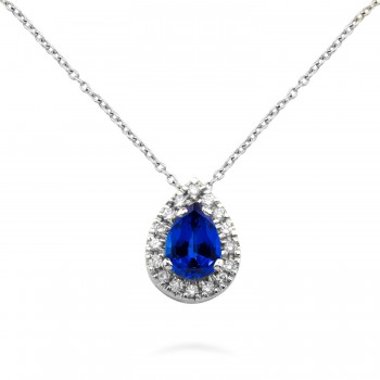 MORAIRA 18K white gold diamonds and blue sapphire chain pendant
