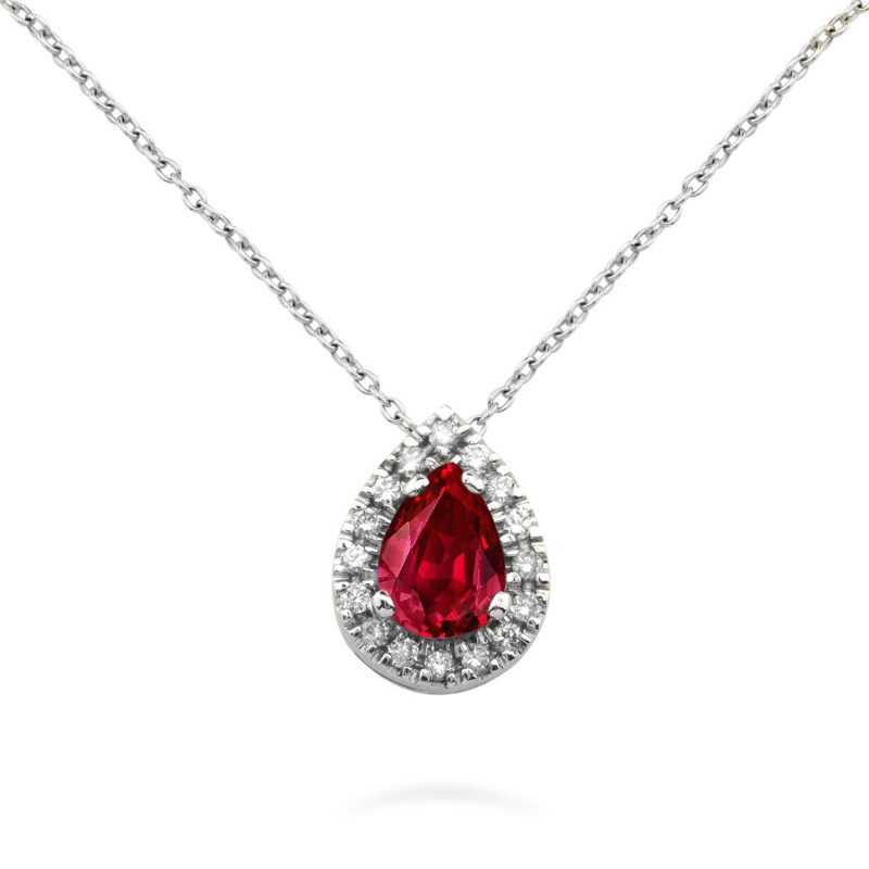 MORAIRA 18K white gold with diamonds and ruby chain pendant